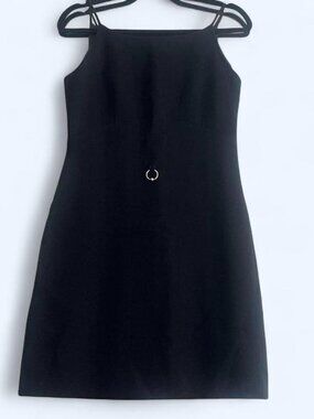 Moschino Cheap & Chic vintage black 100% wool mini dress with silver ring detail